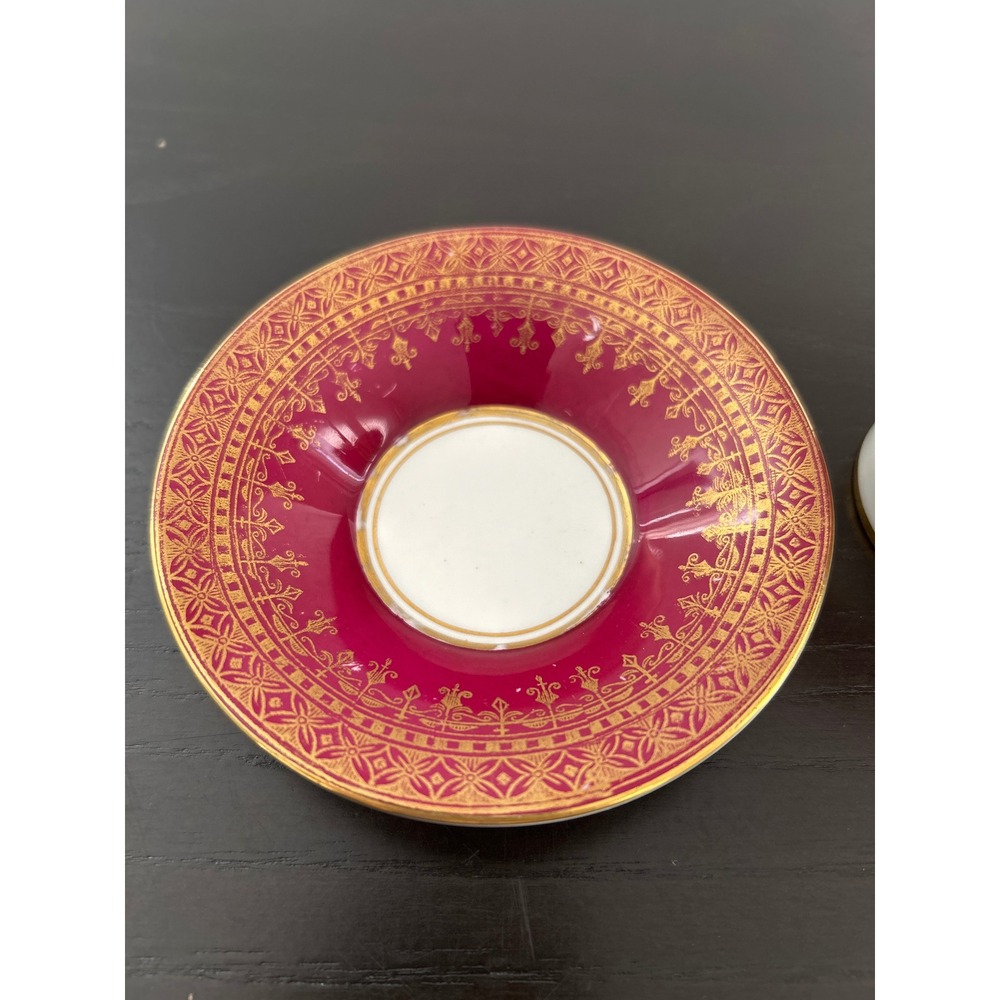 Vintage Cranberry Red and Gold Filigree Demitasse Espresso Cup and Saucer Set - Picture 5 of 11